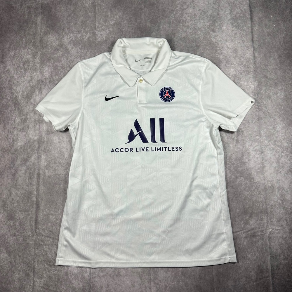Nike Paris Saint-Germain PSG Dri-FIT White Polo Jersey Mens Large Soccer Shirt